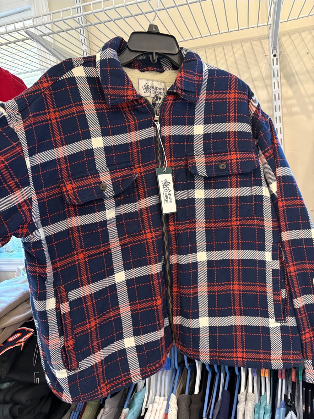 Alpine Design Kids Navy Red White Plaid Fleece-Lined Puffer Jacket